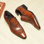 Men's Diamond Embossed Dress Shoes: Stylish Pointed Toe Wedding Loafersyes