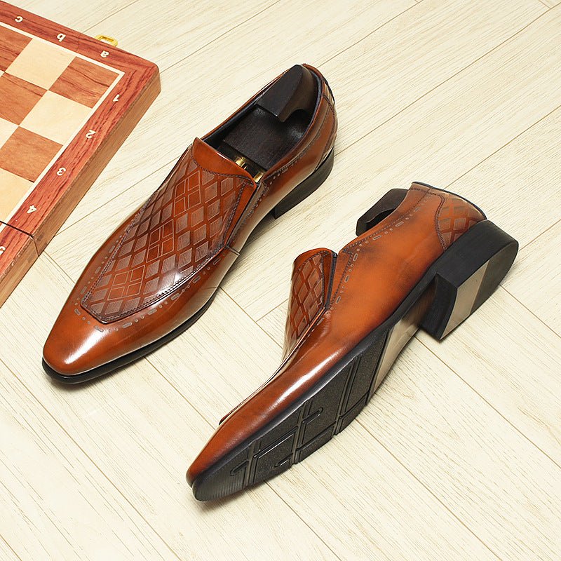 Men's Diamond Embossed Dress Shoes: Stylish Pointed Toe Wedding Loafersyes