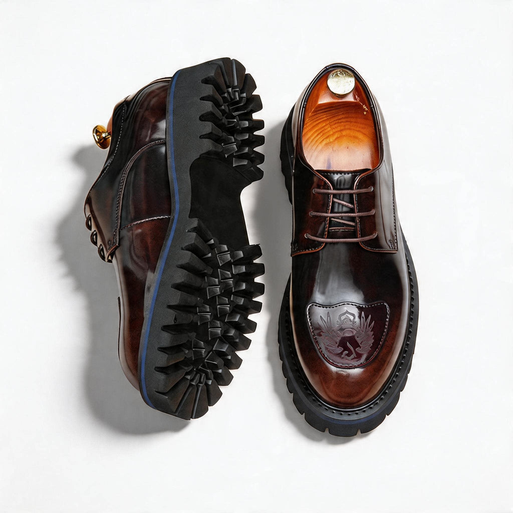 Men's Embossed Toe Shoes: Polished Leather Height Increasing Shoes