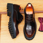 Men's Embossed Toe Shoes: Polished Leather Height Increasing Shoes