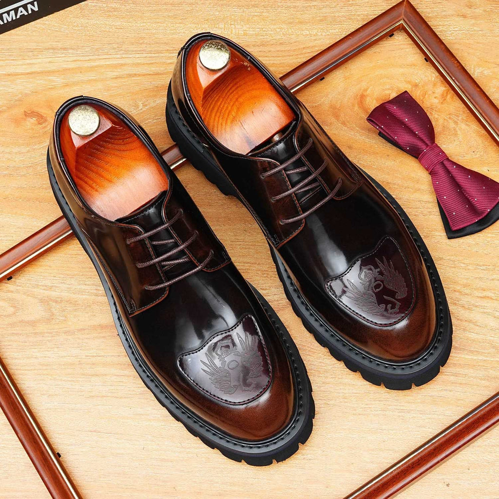 Men's Embossed Toe Shoes: Polished Leather Height Increasing Shoes