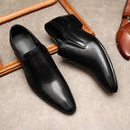 Men's Engraved Leather Dress Shoes: Stylish Pointed Toe Wedding Loafersyes