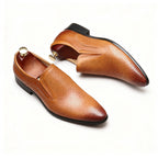 Men's Engraved Leather Dress Shoes: Stylish Pointed Toe Wedding Loafersyes