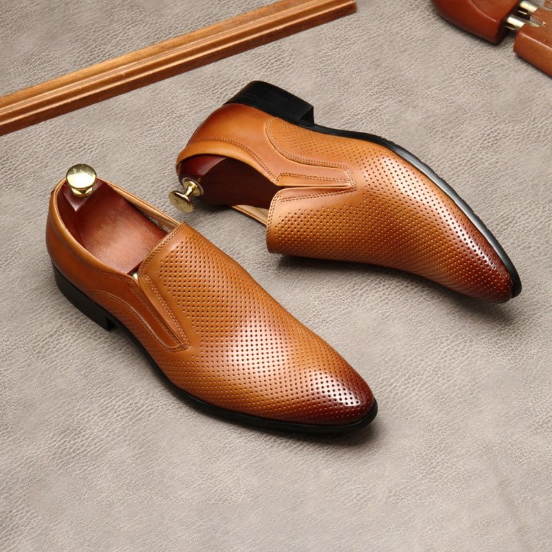 Men's Engraved Leather Dress Shoes: Stylish Pointed Toe Wedding Loafersyes