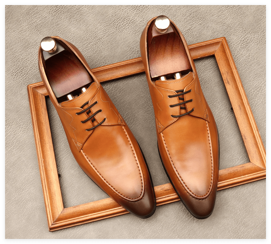 Men's Fashion Tan Derby Shoes: Vintage Hand - Patina Dress Shoesyes