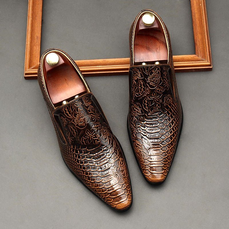 Men's Floral Embossed Dress Shoes: Stylish Pointed Toe Wedding Loafersyes