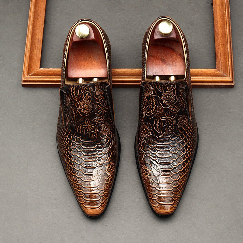 Men's Floral Embossed Dress Shoes: Stylish Pointed Toe Wedding Loafersyes