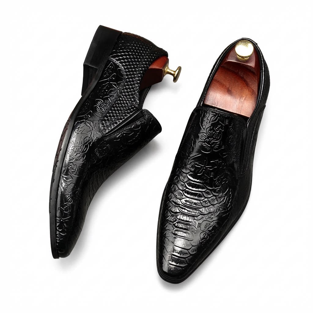 Men's Floral Embossed Dress Shoes: Stylish Pointed Toe Wedding Loafersyes