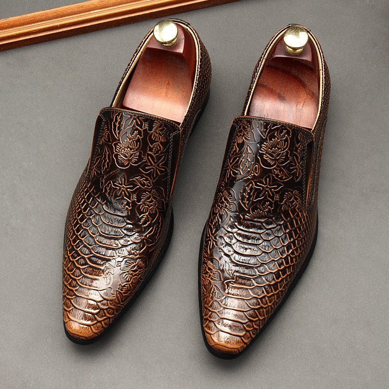 Men's Floral Embossed Dress Shoes: Stylish Pointed Toe Wedding Loafersyes