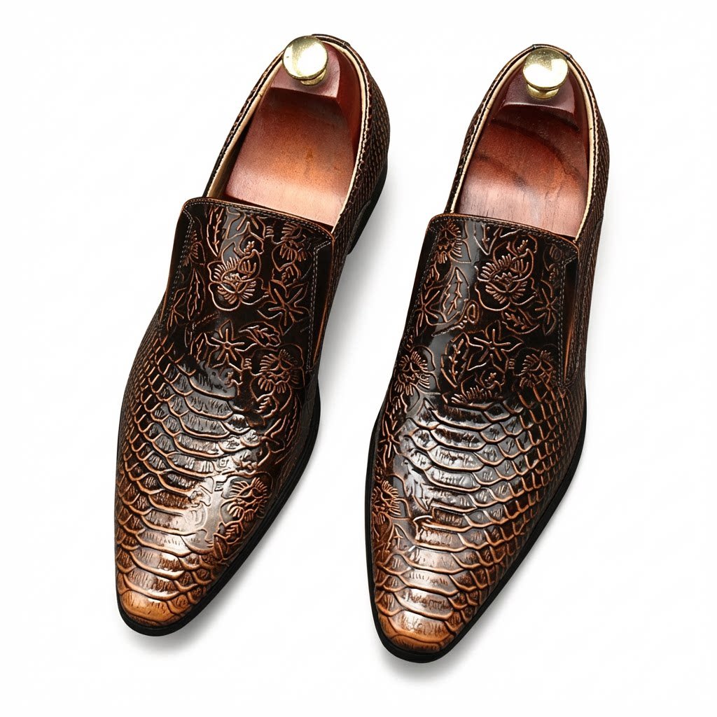 Men's Floral Embossed Dress Shoes: Stylish Pointed Toe Wedding Loafersyes