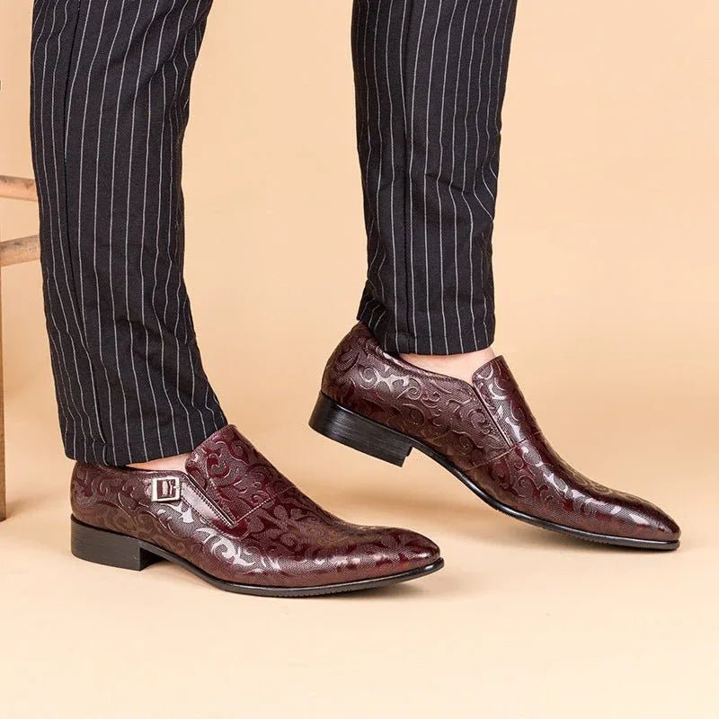 Men's Floral Embossed Dress Shoes: Stylish Pointed Toe Wedding Shoesyes