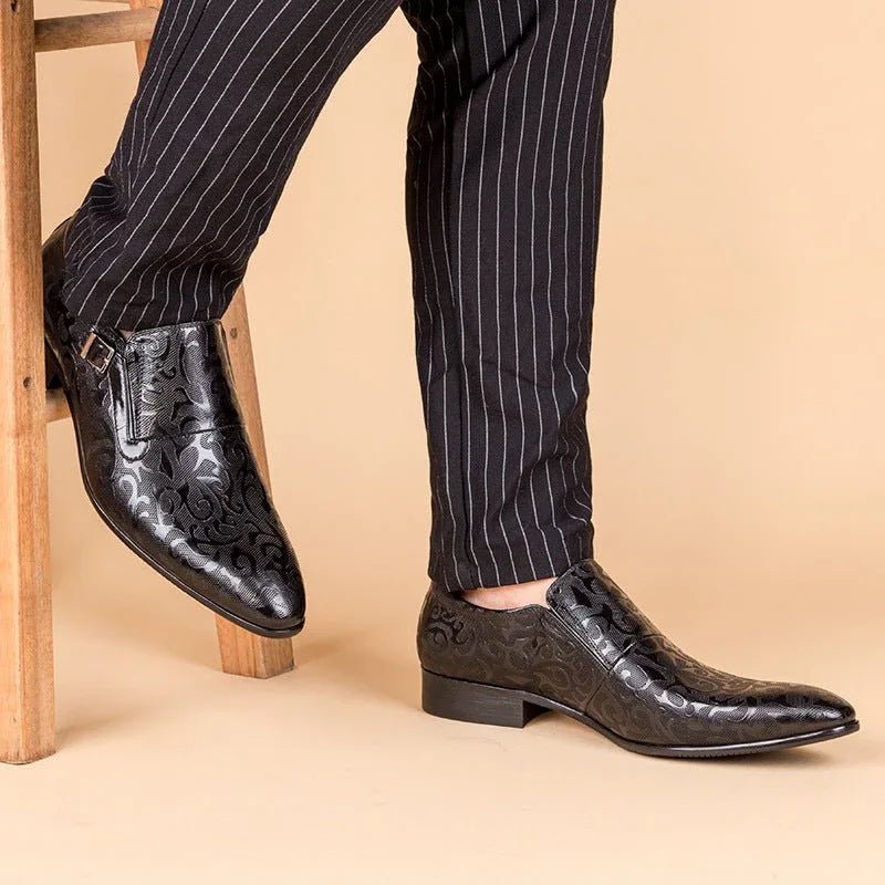 Men's Floral Embossed Dress Shoes: Stylish Pointed Toe Wedding Shoesyes