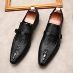 Men's Formal Croc Pattern Dress Loafers: Stylish Pointed Toe Wedding Shoesyes