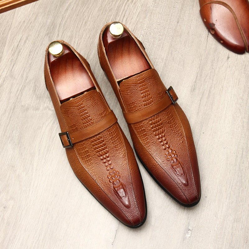 Men's Formal Croc Pattern Dress Loafers: Stylish Pointed Toe Wedding Shoesyes
