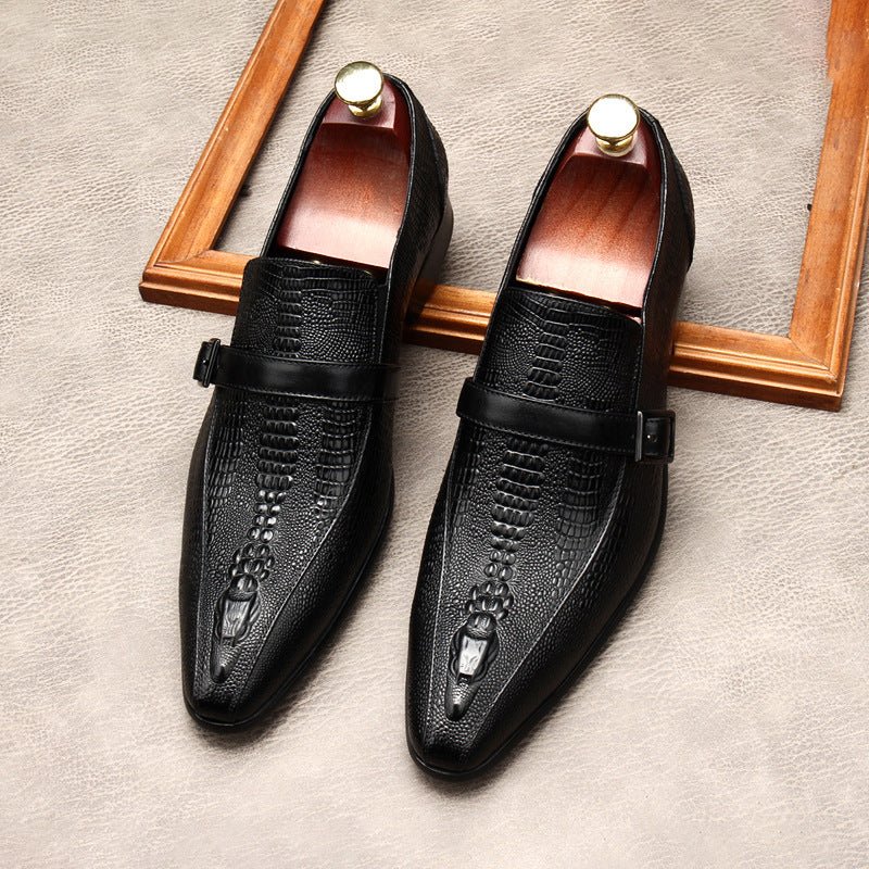 Men's Formal Croc Pattern Dress Loafers: Stylish Pointed Toe Wedding Shoesyes