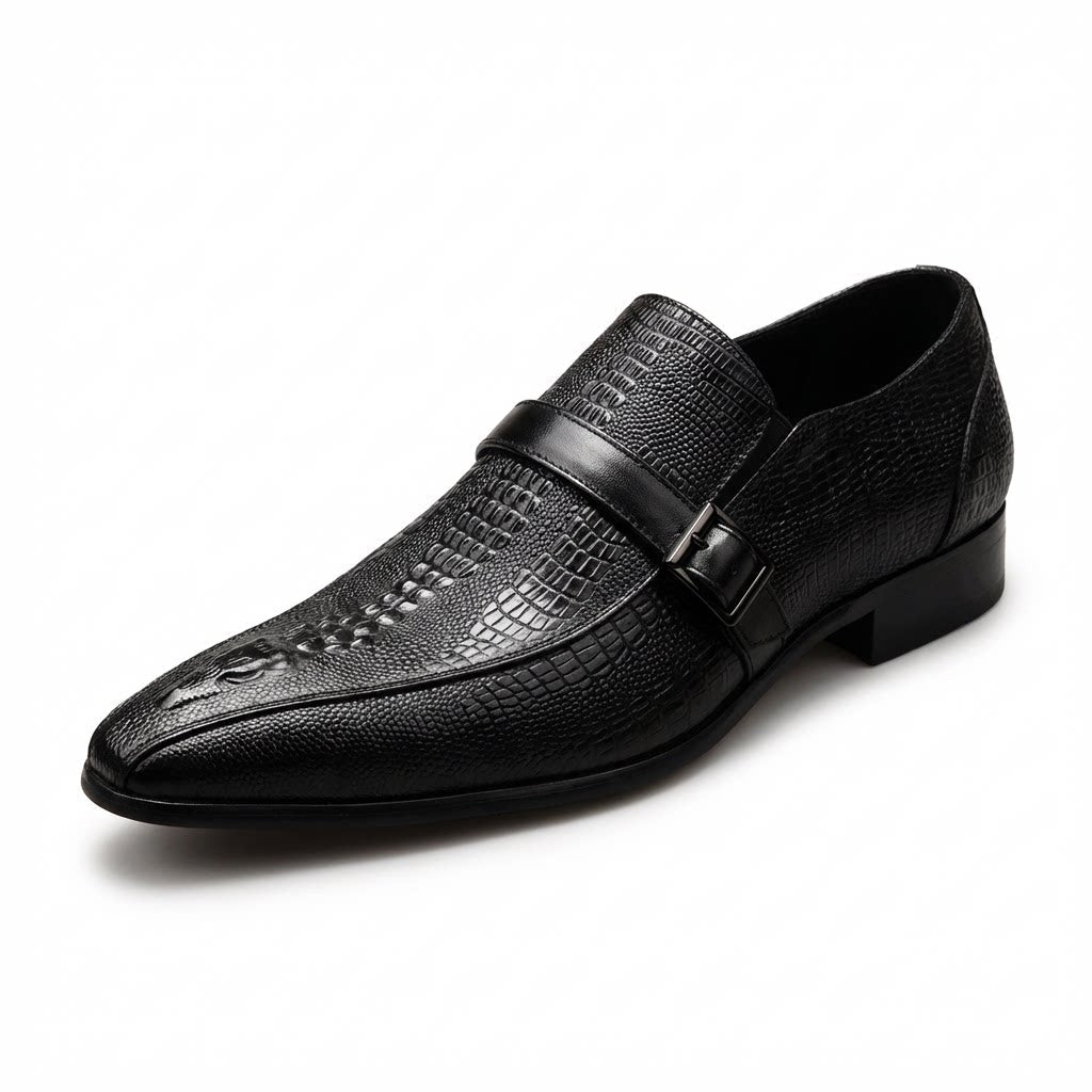 Men's Formal Croc Pattern Dress Loafers: Stylish Pointed Toe Wedding Shoesyes