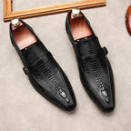 Men's Formal Croc Pattern Dress Loafers: Stylish Pointed Toe Wedding Shoesyes