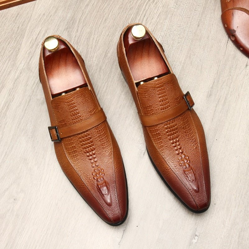 Men's Formal Croc Pattern Dress Loafers: Stylish Pointed Toe Wedding Shoesyes