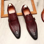 Men's Formal Croc Pattern Dress Loafers: Stylish Pointed Toe Wedding Shoesyes