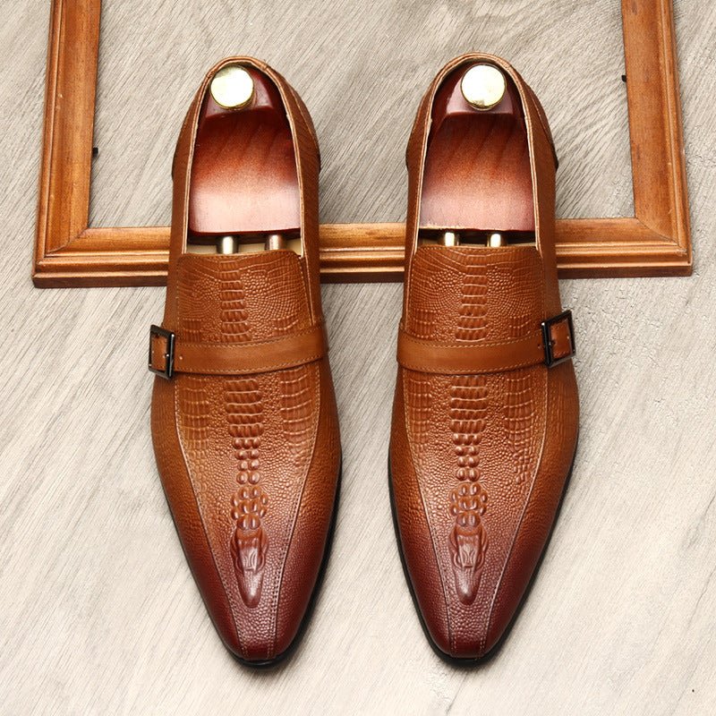 Men's Formal Croc Pattern Dress Loafers: Stylish Pointed Toe Wedding Shoesyes