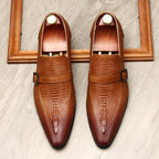 Men's Formal Croc Pattern Dress Loafers: Stylish Pointed Toe Wedding Shoesyes