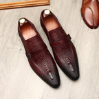 Men's Formal Croc Pattern Dress Loafers: Stylish Pointed Toe Wedding Shoesyes
