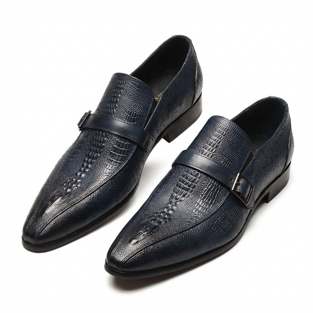 Men's Formal Croc Pattern Dress Loafers: Stylish Pointed Toe Wedding Shoesyes