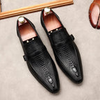 Men's Formal Croc Pattern Dress Loafers: Stylish Pointed Toe Wedding Shoesyes