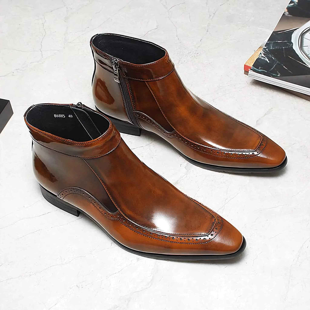 Men's Formal Leather Zipper Dress Boots - British Style Chelsea Designyes