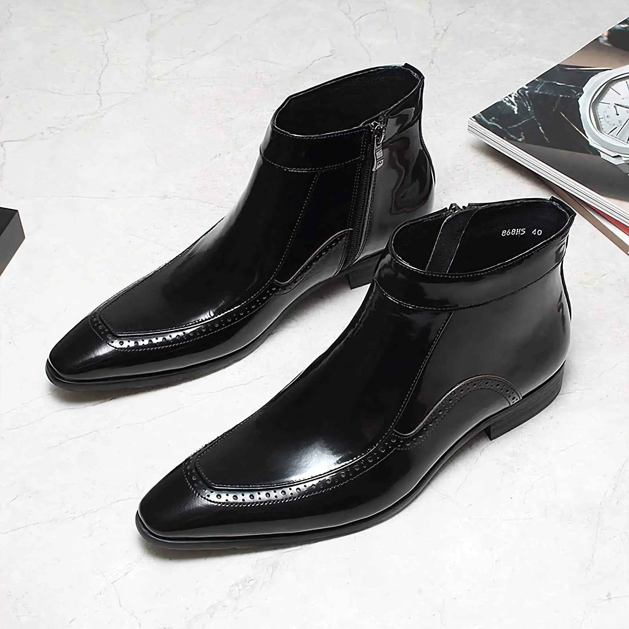 Men's Formal Leather Zipper Dress Boots - British Style Chelsea Designyes