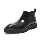 Men's Genuine Leather Chelsea Boots - British Style Polka Dot Embossed Ankle Bootsyes