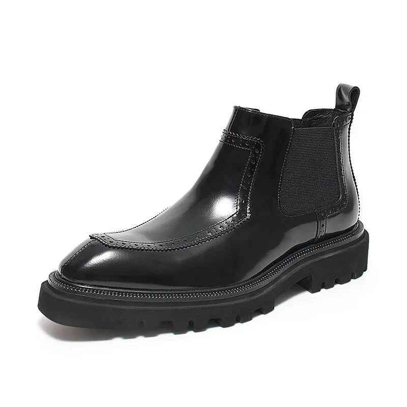 Men's Genuine Leather Chelsea Boots - British Style Polka Dot Embossed Ankle Bootsyes