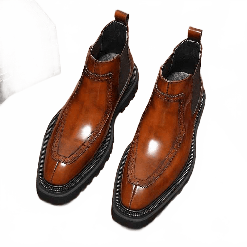 Men's Genuine Leather Chelsea Boots - British Style Polka Dot Embossed Ankle Bootsyes