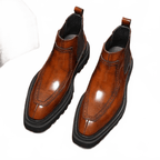 Men's Genuine Leather Chelsea Boots - British Style Polka Dot Embossed Ankle Bootsyes