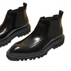 Men's Genuine Leather Chelsea Boots - British Style Polka Dot Embossed Ankle Bootsyes
