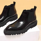 Men's Genuine Leather Chelsea Boots - British Style Polka Dot Embossed Ankle Bootsyes