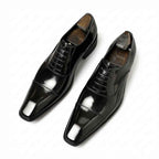 Men's black glazed leather cap toe oxford shoes for business