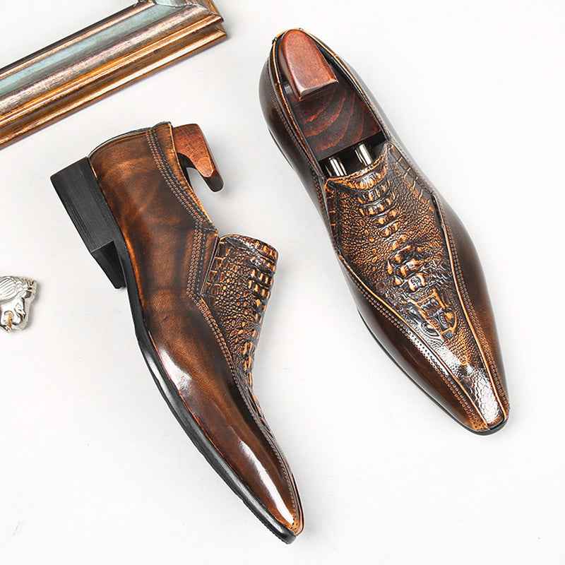 Men's Green Crocodile Embossed Loafers: Stylish Party Dress Shoesyes