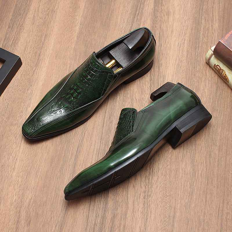 Men's Green Crocodile Embossed Loafers: Stylish Party Dress Shoesyes