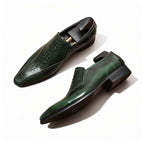 Men's Green Crocodile Embossed Loafers: Stylish Party Dress Shoesyes