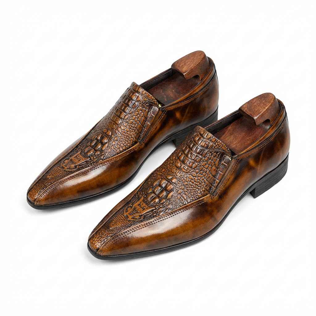 Men's Green Crocodile Embossed Loafers: Stylish Party Dress Shoesyes