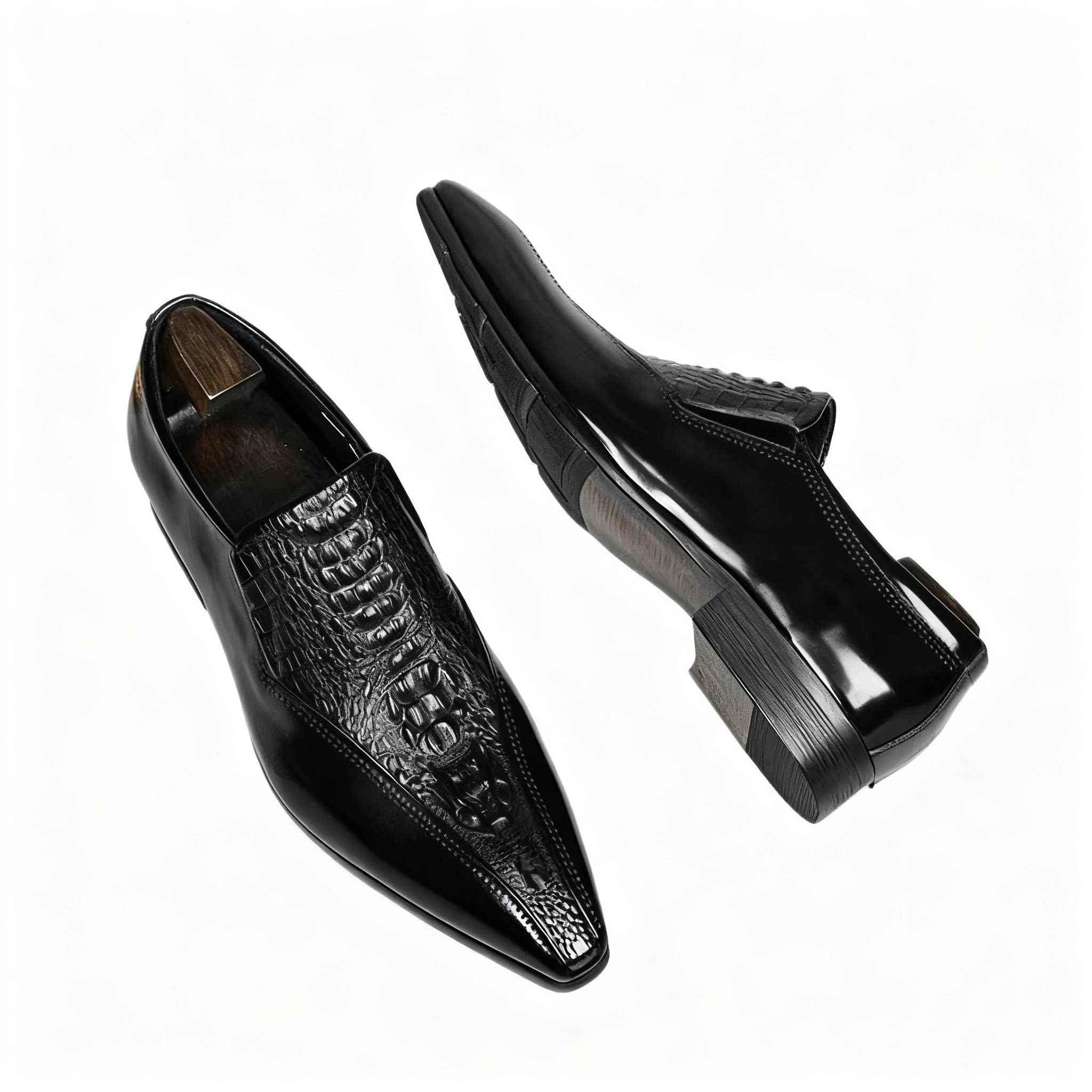 Men's Green Crocodile Embossed Loafers: Stylish Party Dress Shoesyes