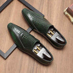 Men's Green Crocodile Embossed Loafers: Stylish Party Dress Shoesyes
