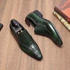 Men's Green Crocodile Embossed Loafers: Stylish Party Dress Shoesyes