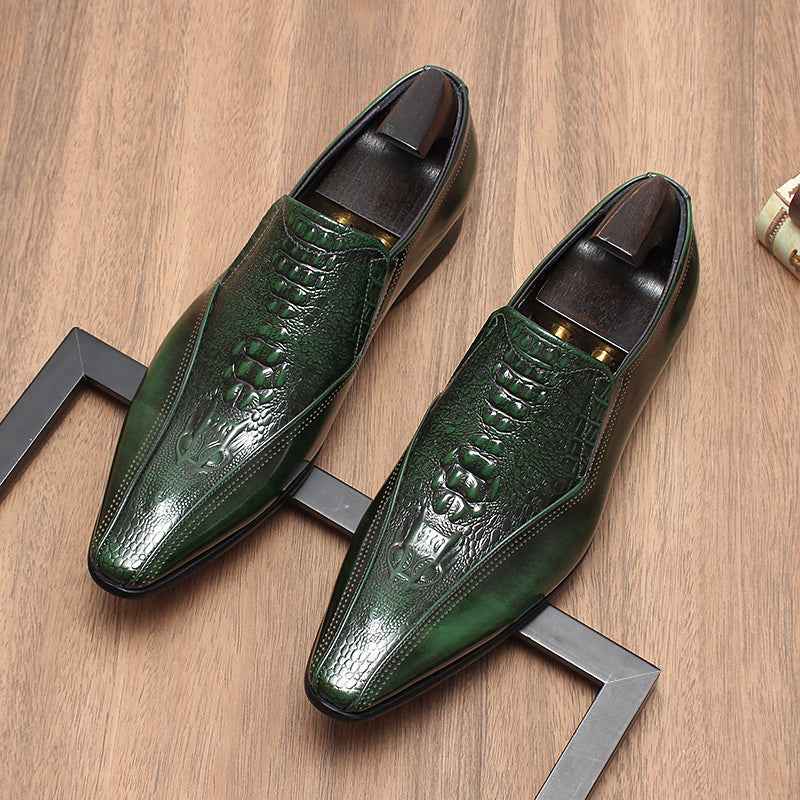 Men's Green Crocodile Embossed Loafers: Stylish Party Dress Shoesyes