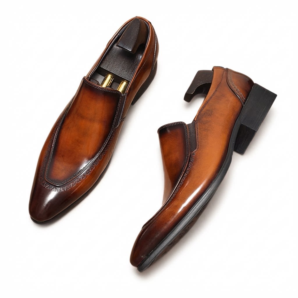 Men's Italian Burnished Loafers: Luxury Wedding Formal Dress Shoesyes