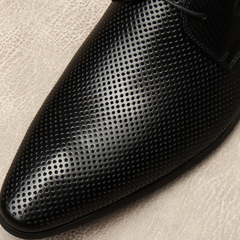 Men's Laser - Cut Derby Shoes: Stylish Outdoor Wedding Dress Shoesyes
