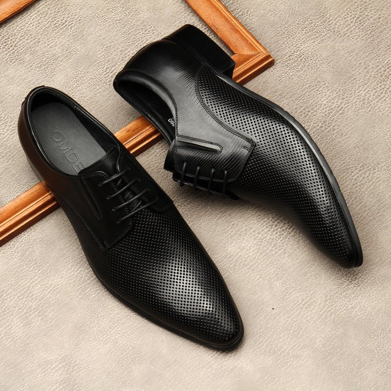 Men's Laser - Cut Derby Shoes: Stylish Outdoor Wedding Dress Shoesyes