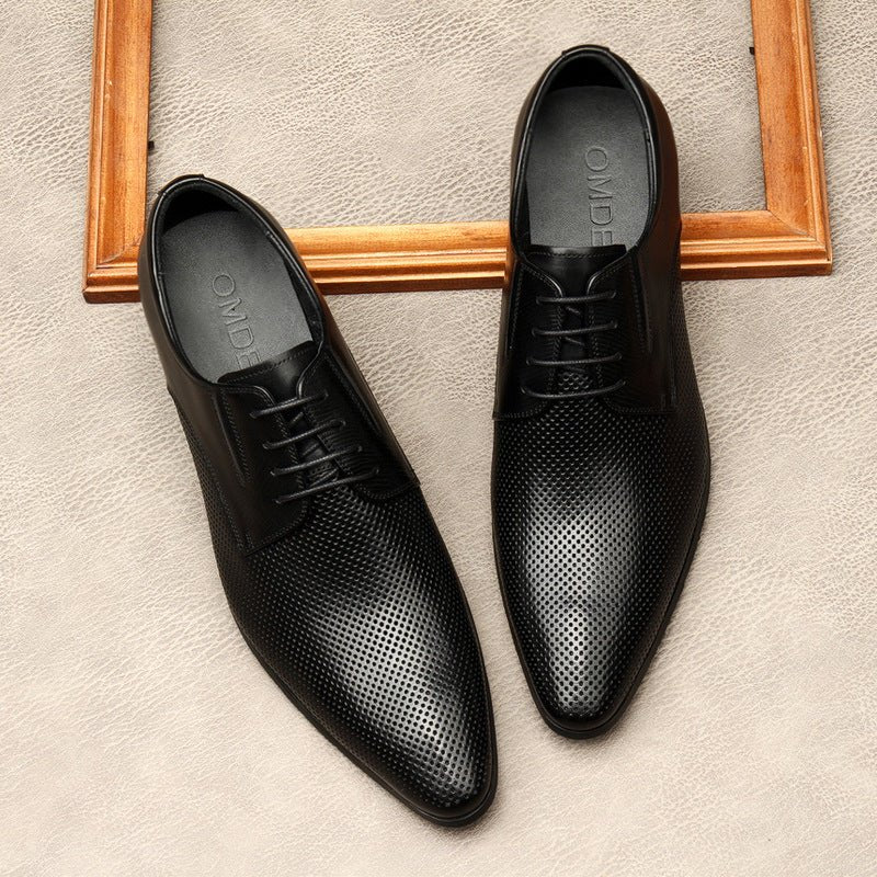 Men's Laser - Cut Derby Shoes: Stylish Outdoor Wedding Dress Shoesyes