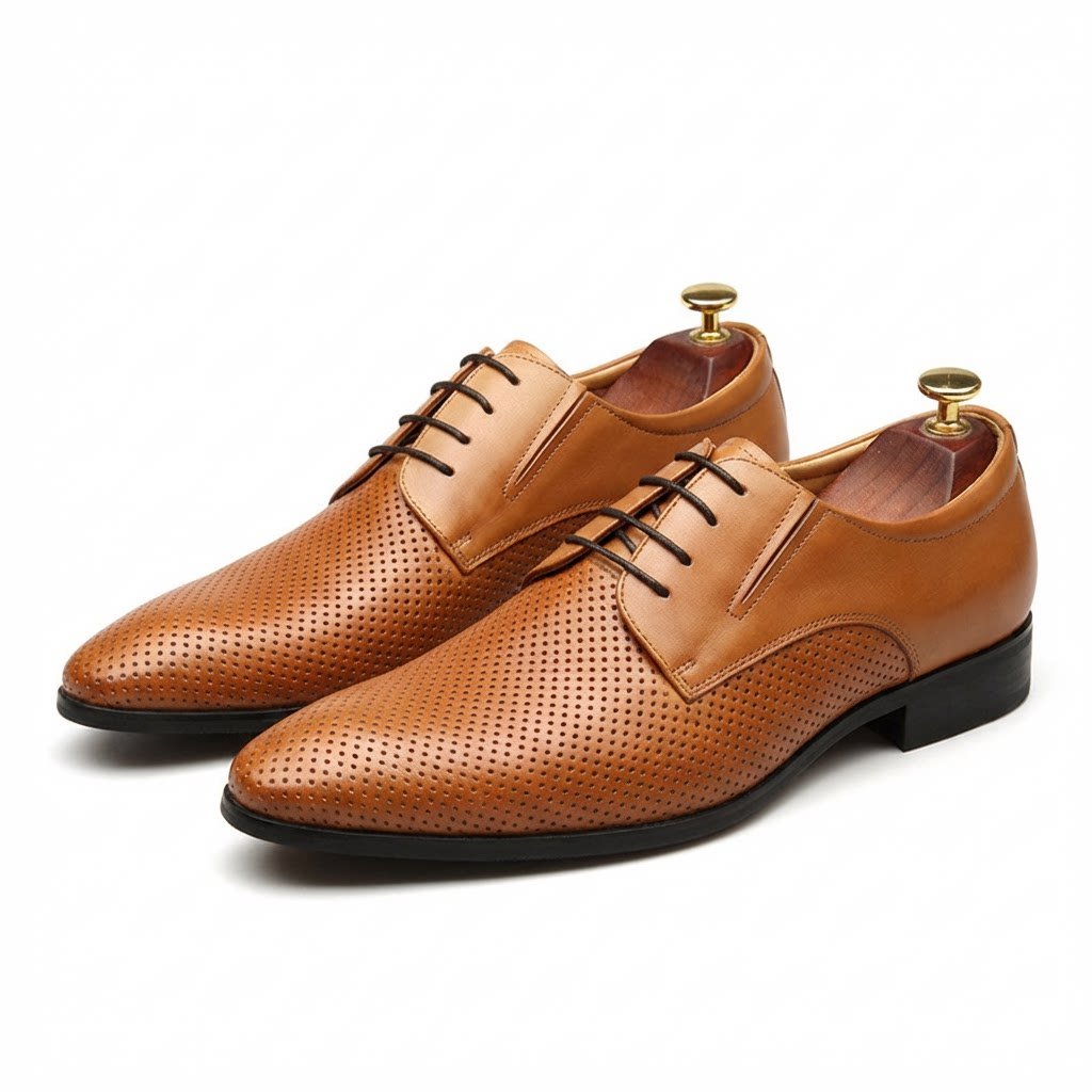 Men's Laser - Cut Derby Shoes: Stylish Outdoor Wedding Dress Shoesyes